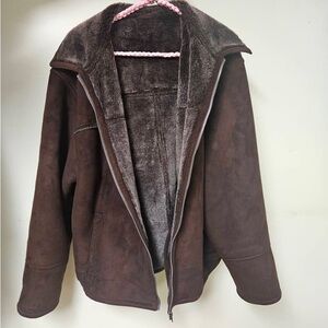 Massimo Brown Faux Shearling Jacket with Dark Brown Trim
